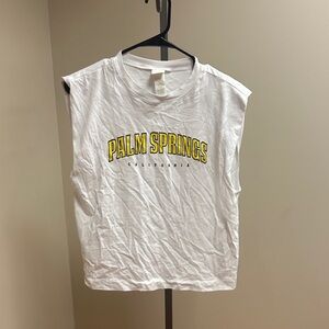 H&M White Muscle Tee with Yellow Palm Springs Print